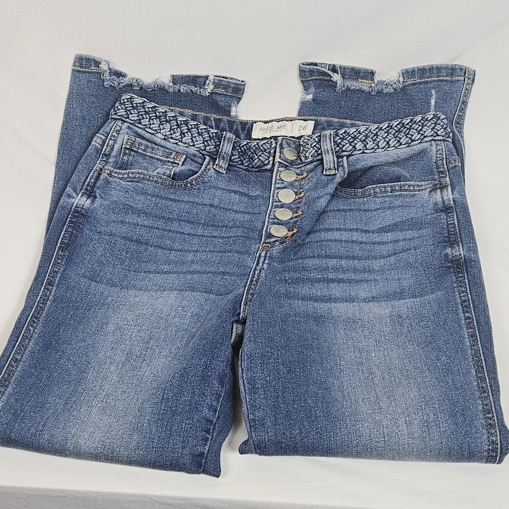 Miss Me button fly cropped jeans braided waistband size 26
